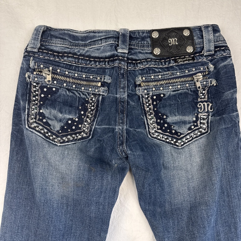Miss Me JEANS WOMENS 27 Boot Embroidered ZIPPER Accents RHINESTONES SEQUINES